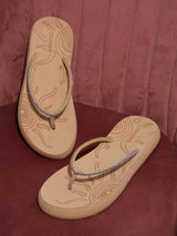 Women's Solis Beige Round Toe Polyurethane Casual Flip-flops