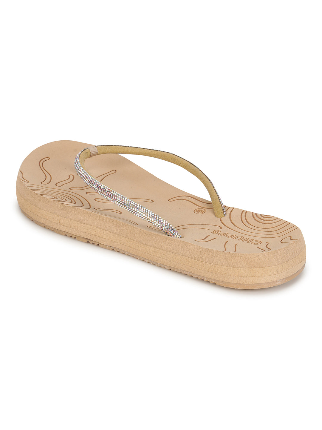 Women's Solis Beige Round Toe Polyurethane Casual Flip-flops