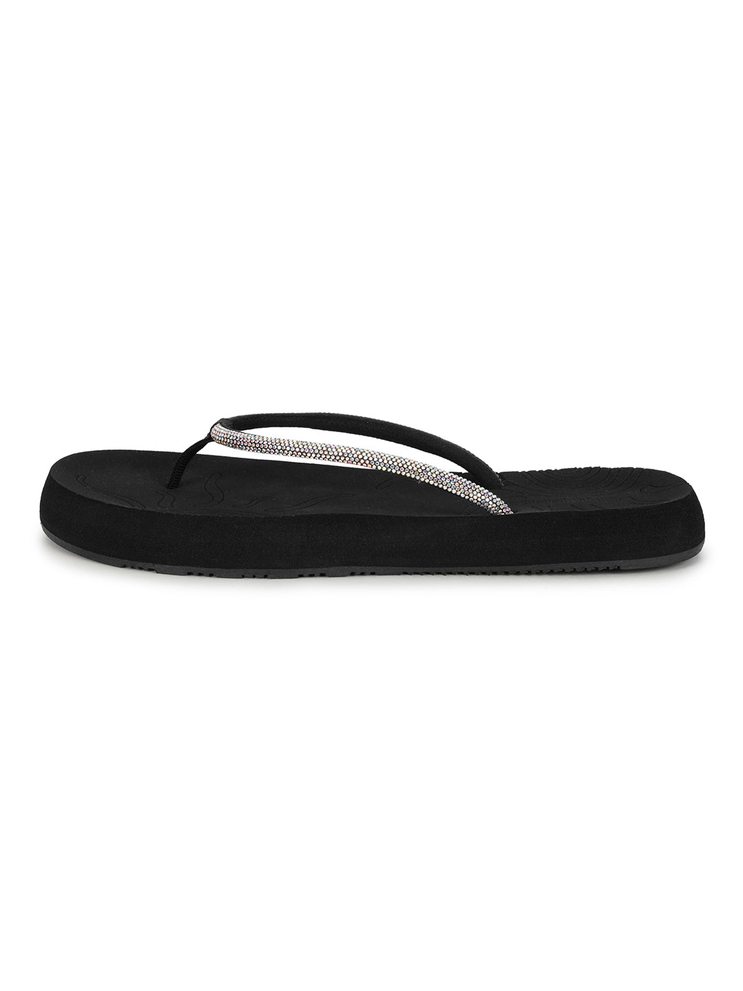 Women's Solis Black Round Toe Polyurethane Casual Flip-flops