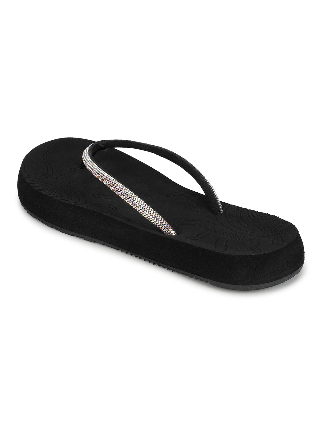 Women's Solis Black Round Toe Polyurethane Casual Flip-flops
