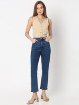 Women's Blue High Rise Straight Fit Jeans