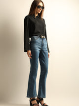 Women's Blue Mid Rise Bootcut Jeans