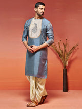 Men's Grey Embroidered Sequinned Patchwork Festive Kurta