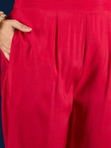 Women's Red Gracefully Crafted with Zari Embroidery Kurta Set with Trouser and Dupatta