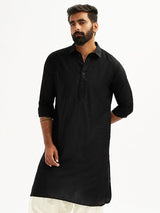 Men's Black Viscose Traditional Pathani Kurta