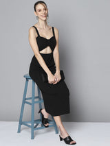 Women's Black Waist Cut Out Bodycon Dress