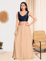 Women's Navy Mulbury Silk Padded Back Open Sleeveless Saree Blouse