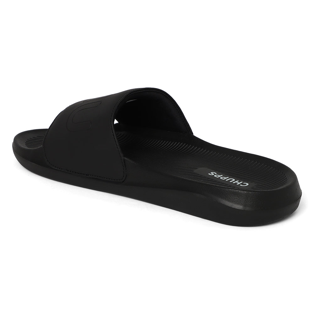 Women's Pure Black Round Toe Polyurethane Casual Slides