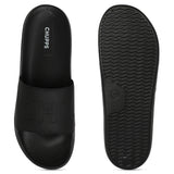 Women's Pure Black Round Toe Polyurethane Casual Slides