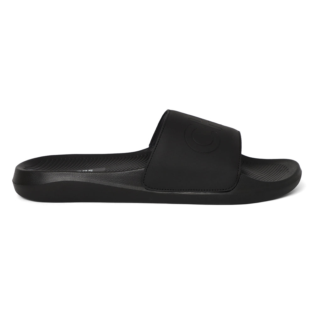 Women's Pure Black Round Toe Polyurethane Casual Slides