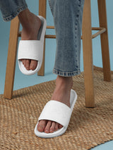 Women's Pure White Round Toe Polyurethane Casual Slides