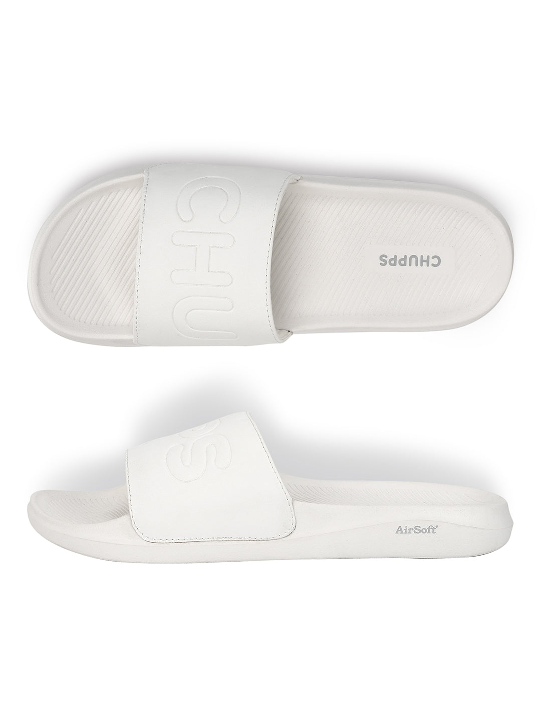Women's Pure White Round Toe Polyurethane Casual Slides
