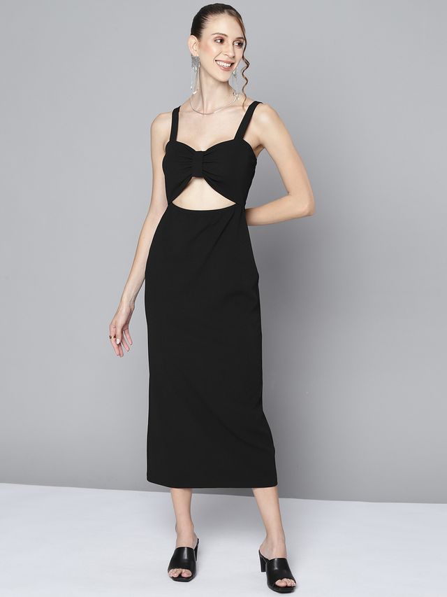 Women's Black Waist Cut Out Bodycon Dress