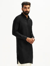 Men's Black Viscose Traditional Pathani Kurta