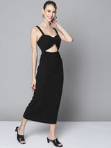 Women's Black Waist Cut Out Bodycon Dress
