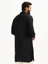 Men's Black Viscose Traditional Pathani Kurta