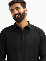 Men's Black Viscose Traditional Pathani Kurta