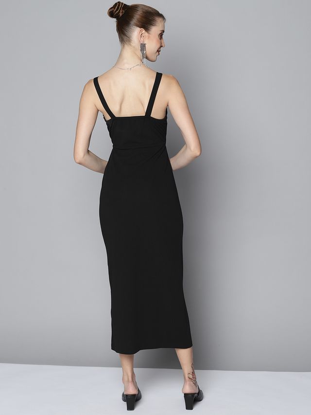 Women's Black Waist Cut Out Bodycon Dress