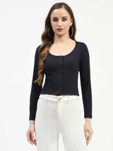 Women's Navy Casual Solid Top