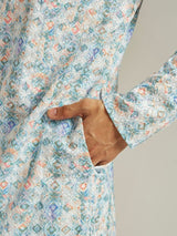 Men's Blue Rayon Schiffli Embroidery Kurta