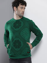 Men's Teal Casual Round Neck Printed Full Sleeves Sweatshirt