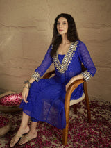 Women's Blue Graceful Kurta Set Featuring Gota Patti Paired with Solid Trouser