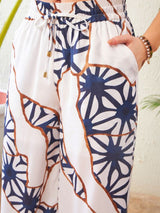 Women's White Abstract Printed Top With Palazzo Pants