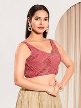 Women's Pink Tissue Padded Back Open Sleeveless Saree Blouse
