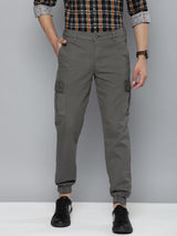 Men's Slim Fit Solid Mid Rise Stretchable Cuffed Cargos