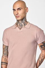 Men's Pink Casual Slim Fit Self-Design Half Sleeves Polo Tshirt