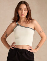 Women's White One Shoulder Flat Knit Tank