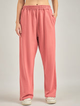 Women's Purple Casual Wide Leg Solid Trackpant