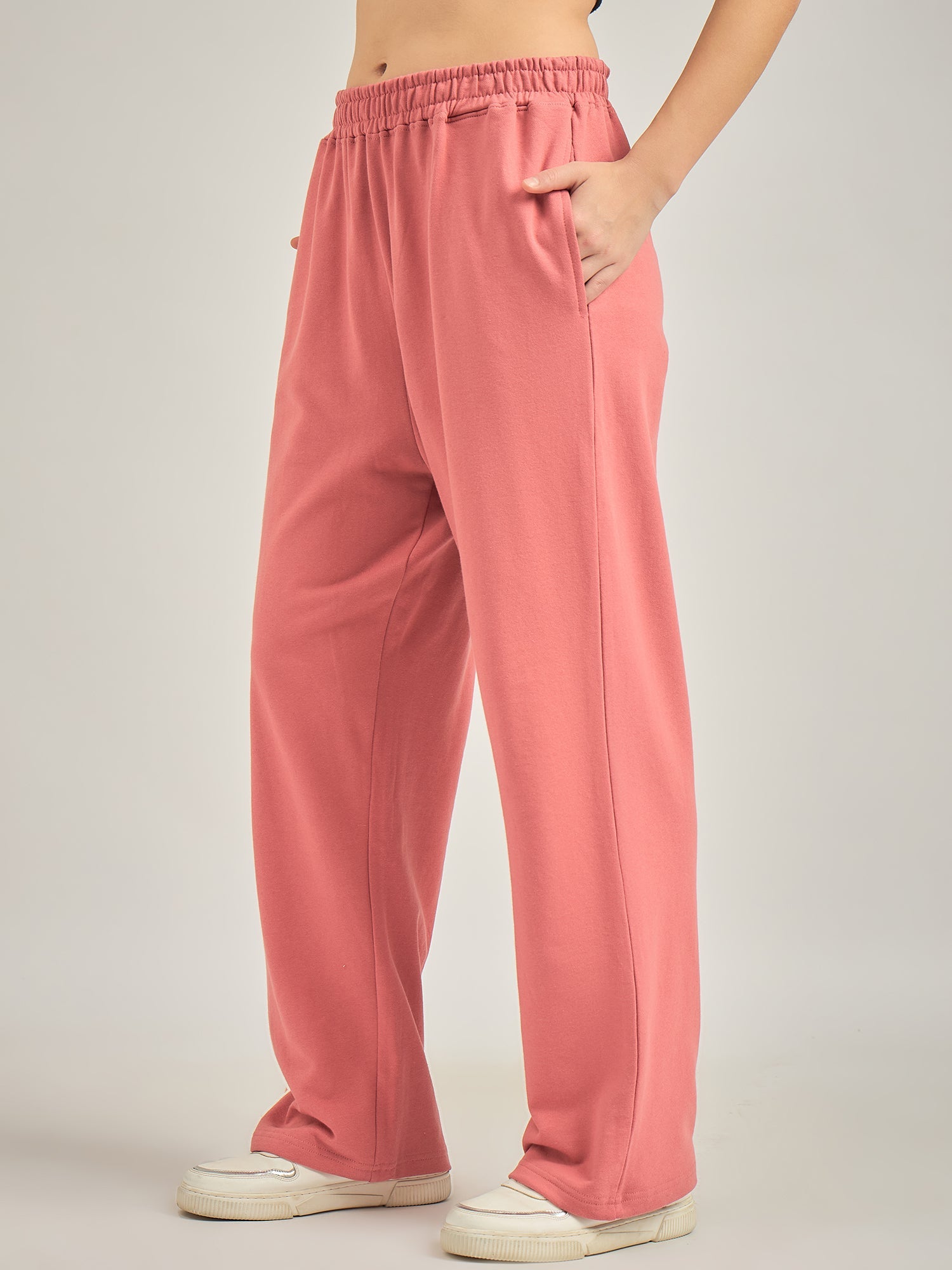 Women's Purple Casual Wide Leg Solid Trackpant