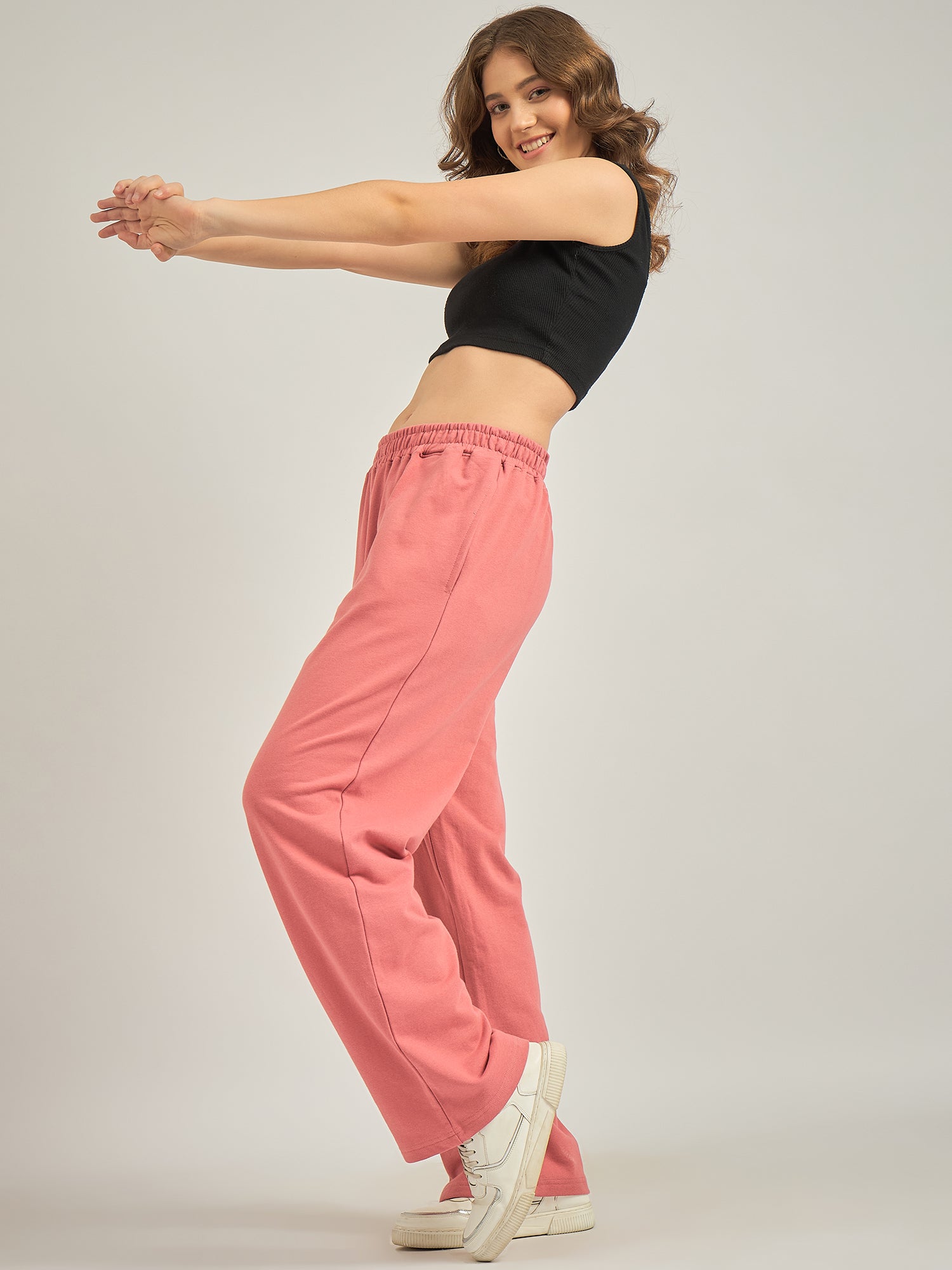 Women's Purple Casual Wide Leg Solid Trackpant