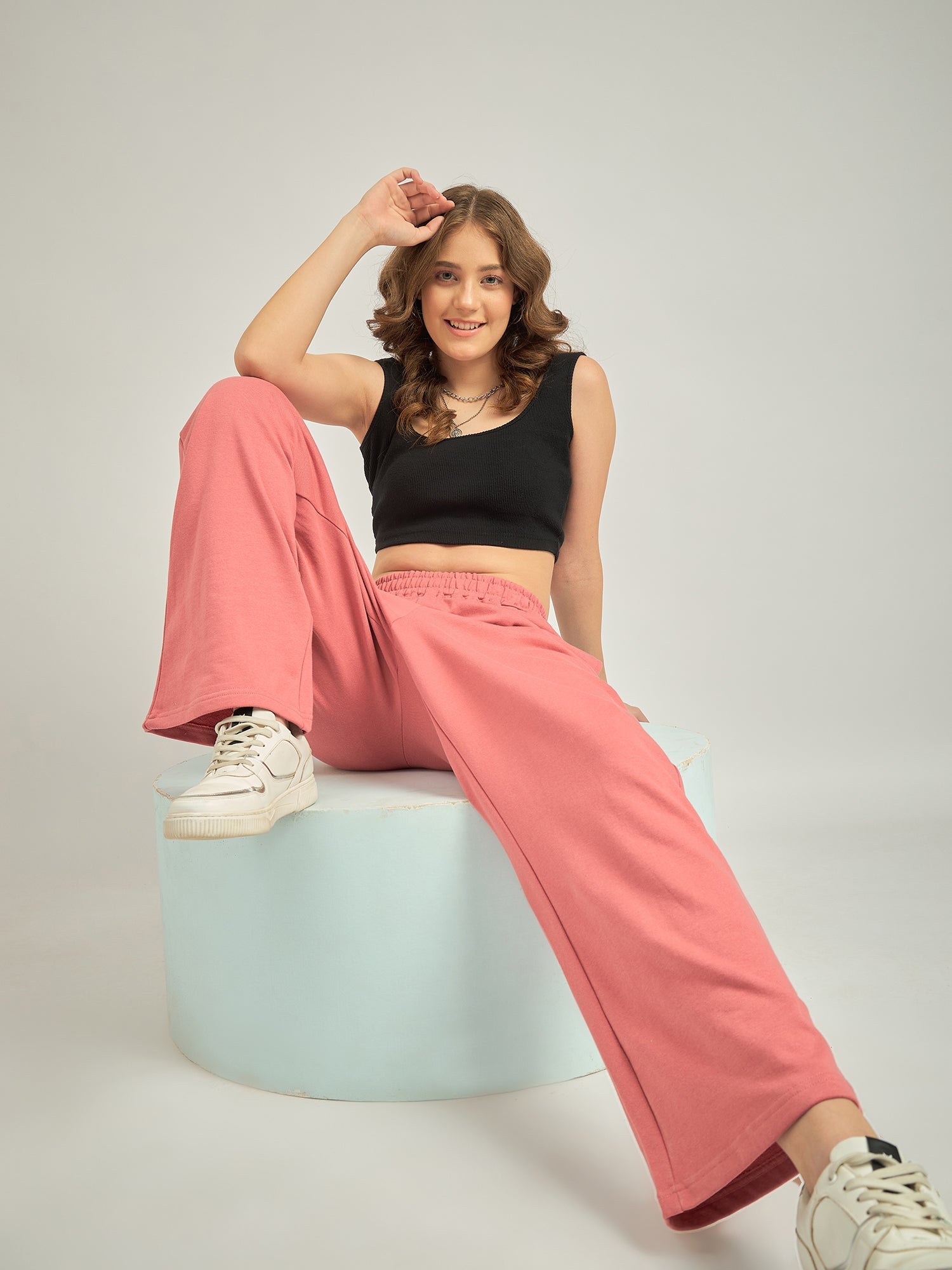 Women's Purple Casual Wide Leg Solid Trackpant