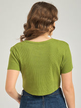 Women's Green Casual Slim Fit Solid Top