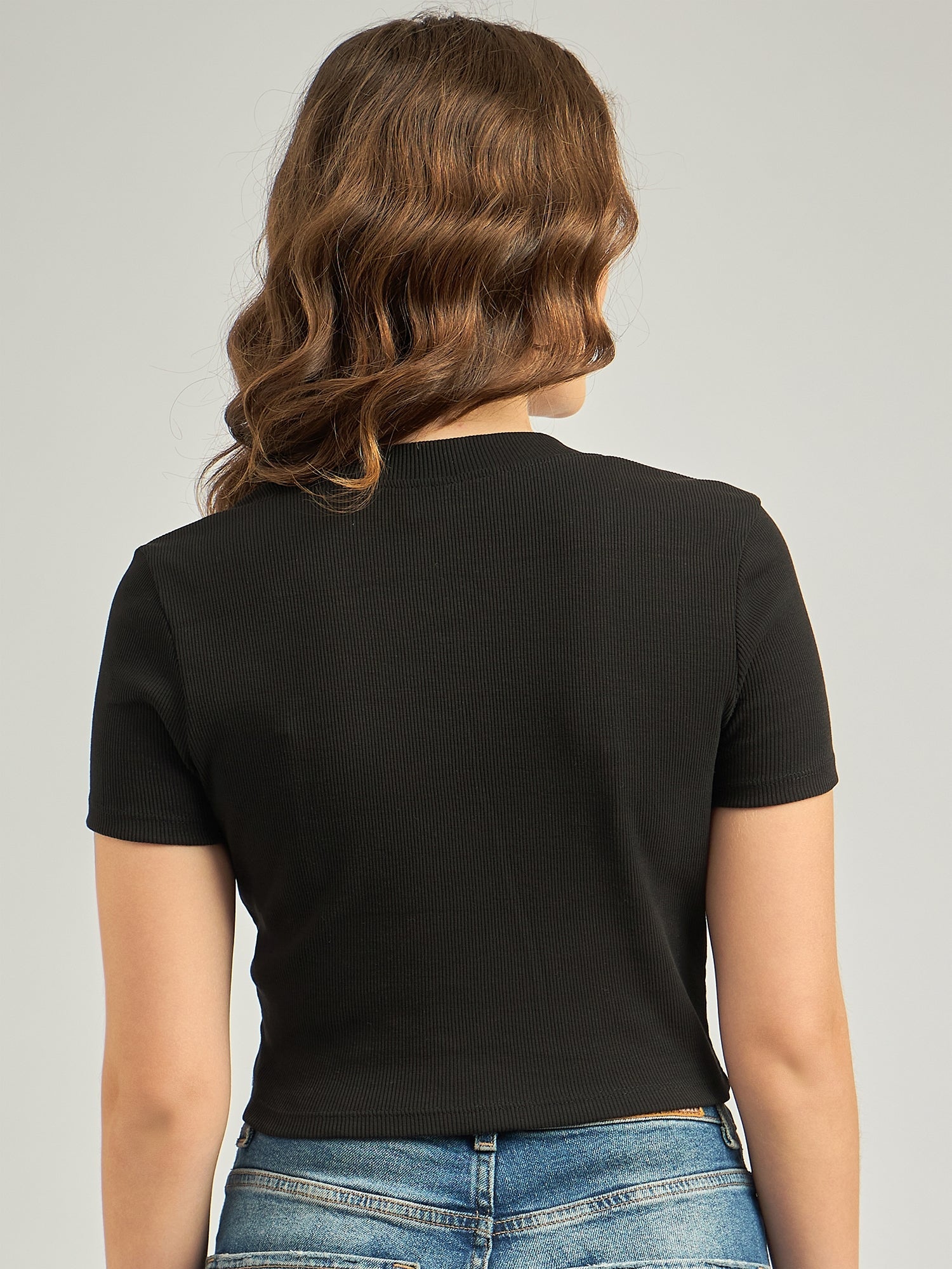 Women's Black Casual Slim Fit Solid Top