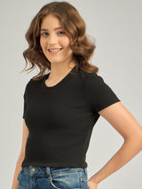 Women's Black Casual Slim Fit Solid Top