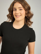 Women's Black Casual Slim Fit Solid Top