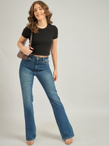 Women's Black Casual Slim Fit Solid Top