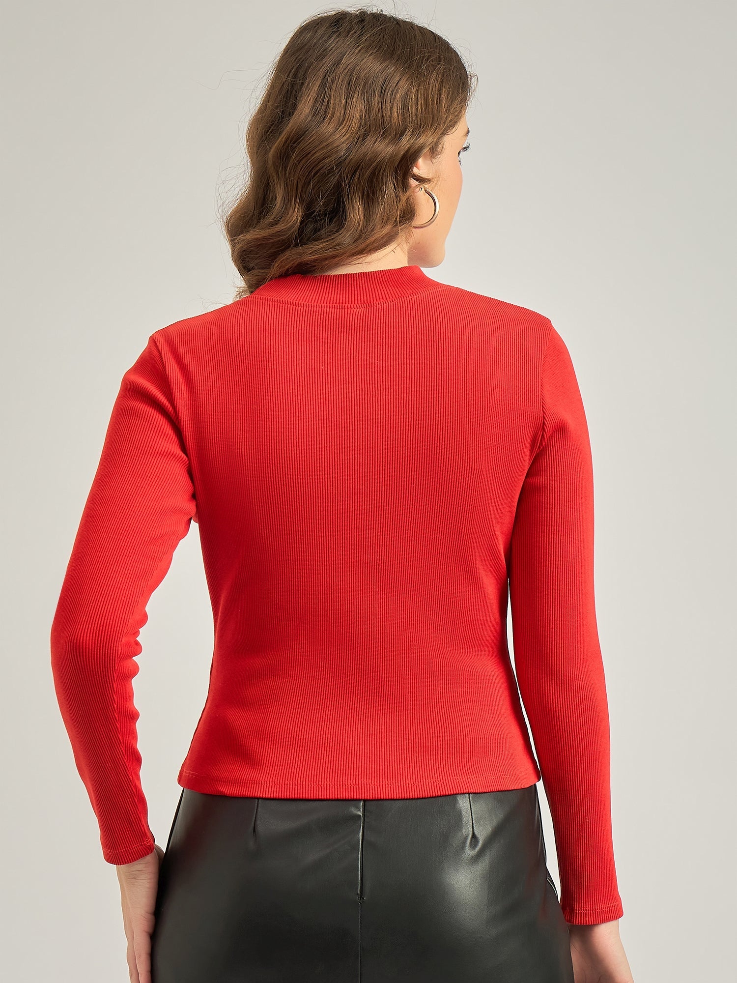 Women's Red Casual Slim Fit Solid Top