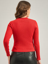 Women's Red Casual Slim Fit Solid Top