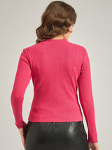 Women's Pink Casual Slim Fit Solid Top