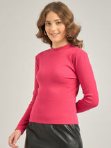Women's Pink Casual Slim Fit Solid Top