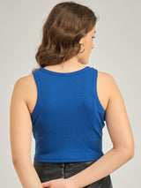 Women's Blue Casual Skinny Fit Solid Top