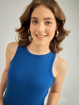 Women's Blue Casual Skinny Fit Solid Top