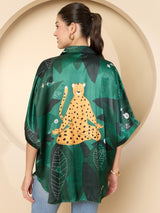 Women's Green Casual Kimono Sleeve Shirt Style Top