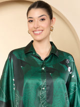 Women's Green Casual Kimono Sleeve Shirt Style Top