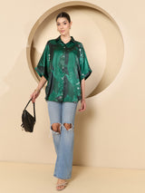 Women's Green Casual Kimono Sleeve Shirt Style Top