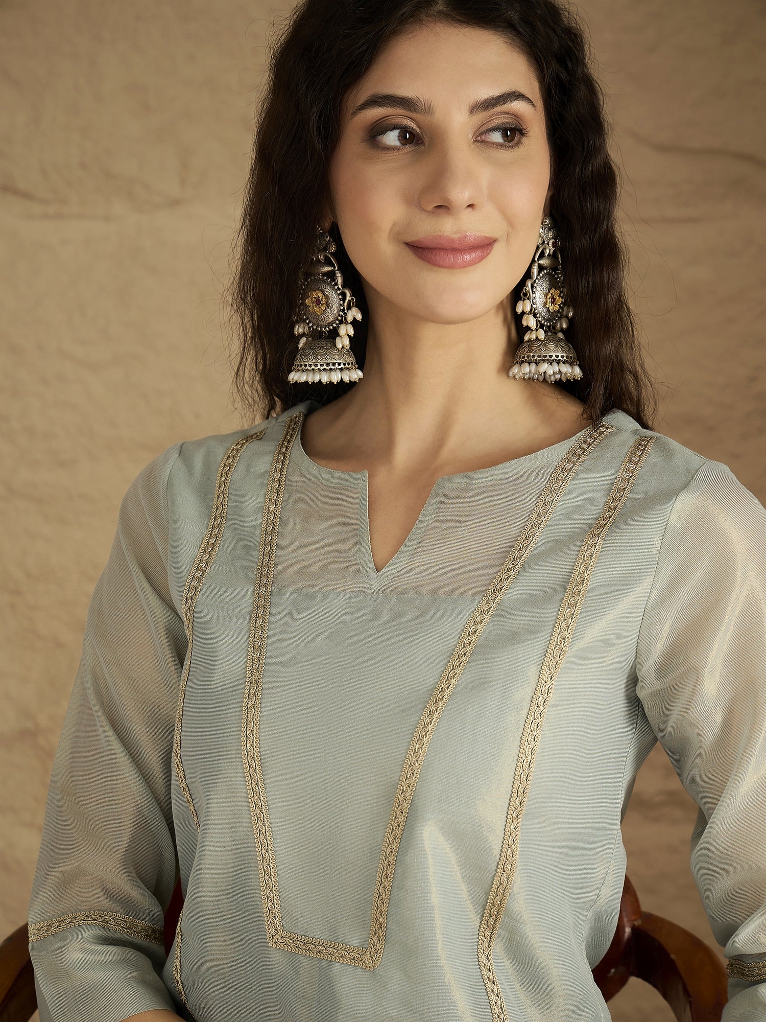 Women's Elegant Sky Blue Ethnic Shimmer Kurta Set